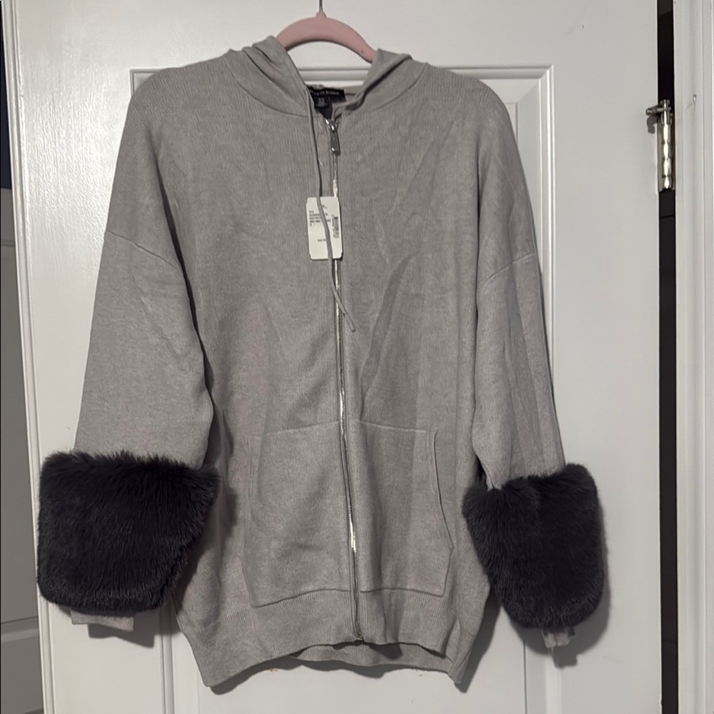 Saks Fifth Avenue Light Gray Zip-Up Hoodie NEW